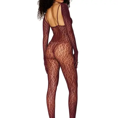Catsuit Bodystocking and Shrug - One Size -  Burgundy