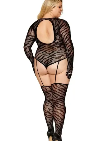 Teddy Bodystocking With Fingered Gloves - Queen Size - Black