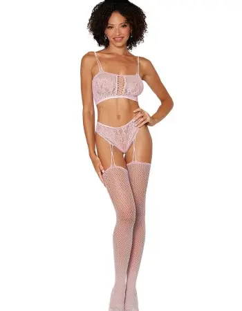 Bralette and Garter Hose - One Size - Pink
