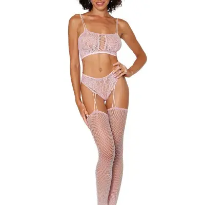 Bralette and Garter Hose - One Size - Pink