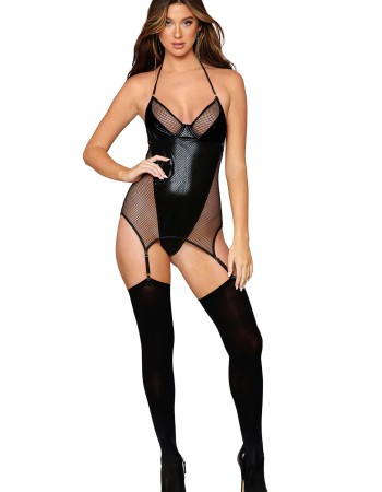 Garter Slip Teddy - One Size - Black