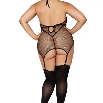 Garter Slip Teddy - Queen Size - Black