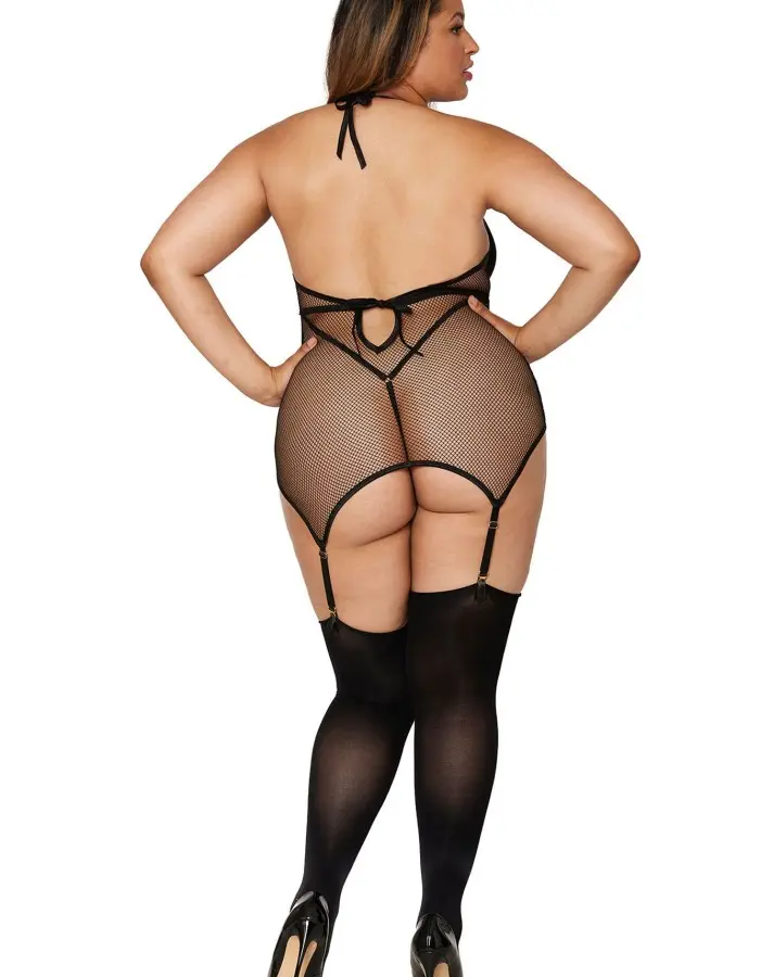 Garter Slip Teddy - Queen Size - Black