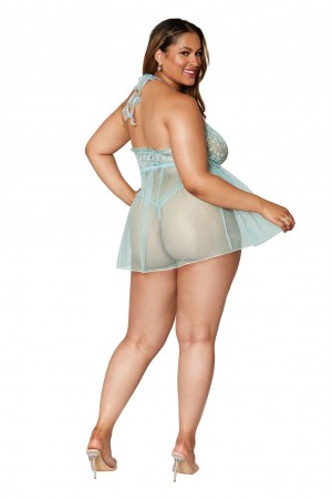 Babydoll and G-String - Queen Size - Mint