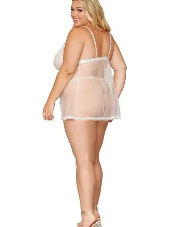 Babydoll and Pearl G-String - Queen Size - White