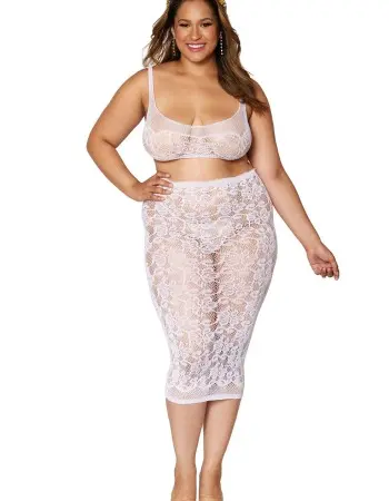 Bralette and Slip Skirt - Queen Size - White