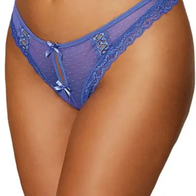 Dot Mesh Open Crotch Thong - Medium - Periwinkle