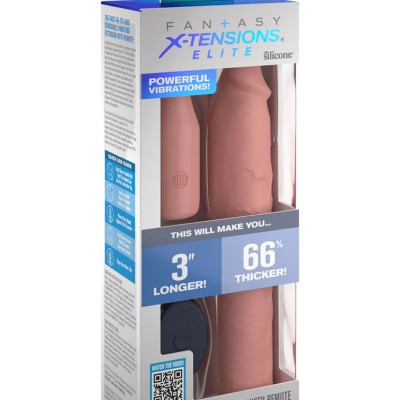 Fantasy X-Tensions Elite 9 Inch Sleeve Vibrating  3 Inch Plug With Remote - Light