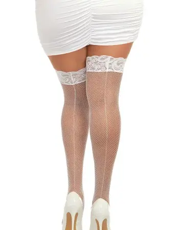 Fishnet Thigh High - Queen - White