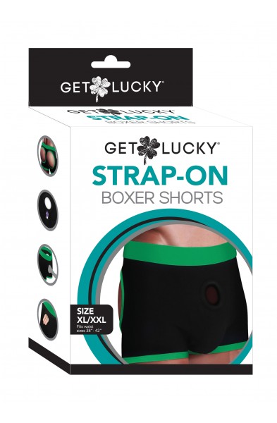 Get Lucky Strap-on Boxer Shorts - Xlarge/xxlarge - Black/green