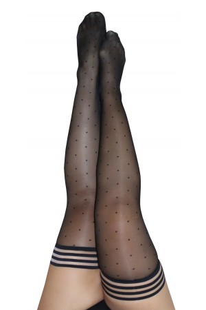 Ally - Polka Dot Thigh High - Size D - Black