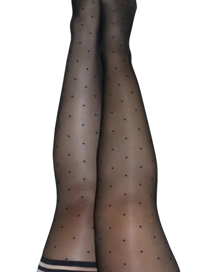 Ally - Polka Dot Thigh High - Size D - Black