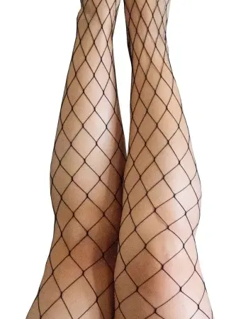 Michelle - Fishnet Thigh High - Size D - Black