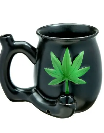 Black Matt Mug With Embossed Green Leaf - Roast and Toast