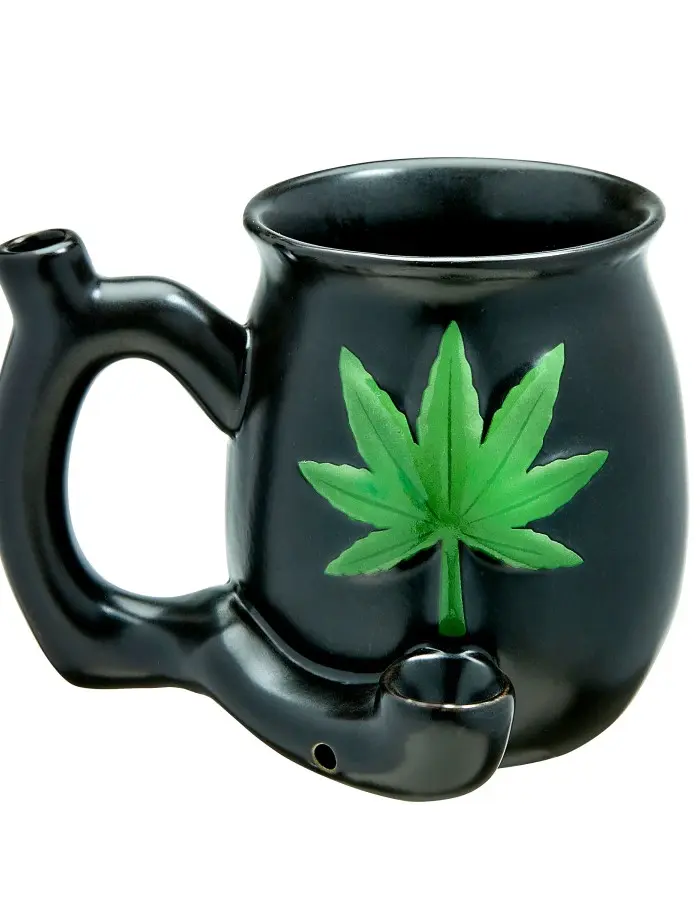 Black Matt Mug With Embossed Green Leaf - Roast and Toast