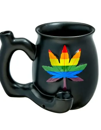 Embossed Leaf Matt Black Mug - Rainbow Leaf