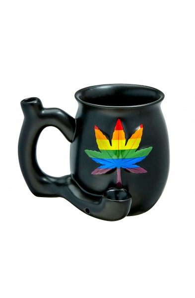 Embossed Leaf Matt Black Mug - Rainbow Leaf