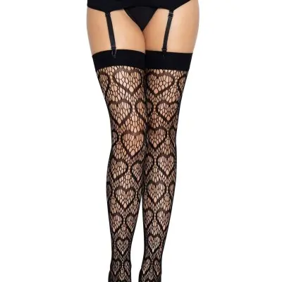 Heart Net Thigh Highs - One Size - Black