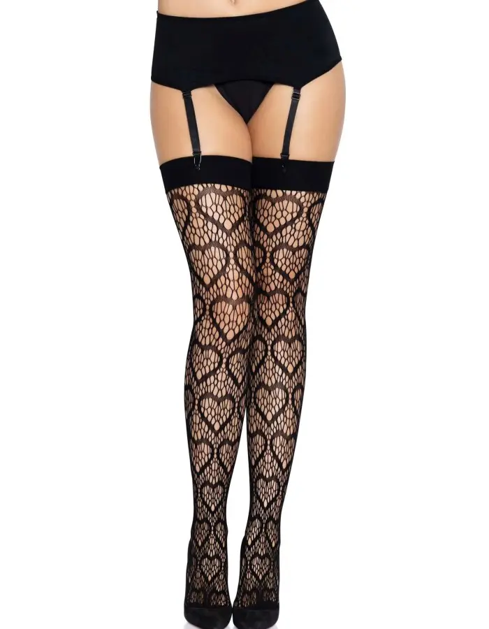 Heart Net Thigh Highs - One Size - Black
