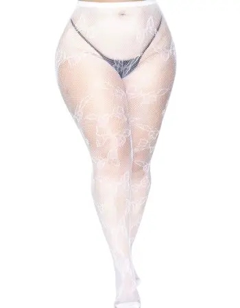 Butterfly Net Tights - 1x/2x - White