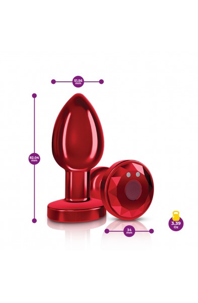 Cheeky Charms - Rechargeable Vibrating Metal Butt  Plug With Remote Control - Red - Medium