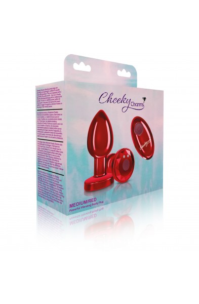 Cheeky Charms - Rechargeable Vibrating Metal Butt  Plug With Remote Control - Red - Medium