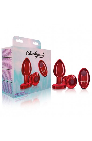 Cheeky Charms - Rechargeable Vibrating Metal Butt  Plug With Remote Control - Red - Medium