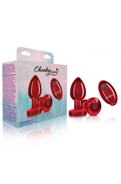 Cheeky Charms - Rechargeable Vibrating Metal Butt  Plug With Remote Control - Red - Medium