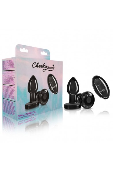 Cheeky Charms - Rechargeable Vibrating Metal Butt  Plug With Remote Control - Gunmetal - Small