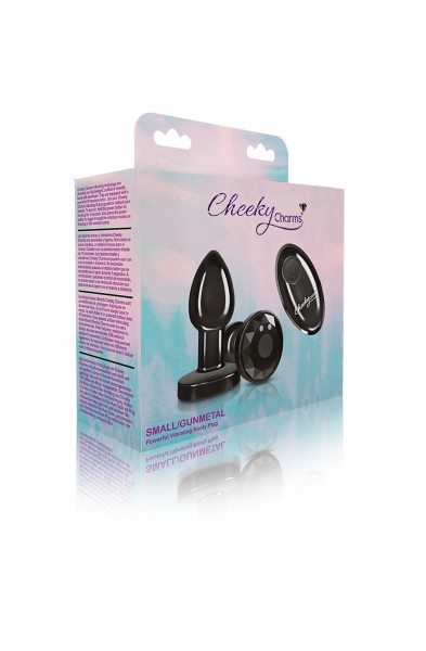 Cheeky Charms - Rechargeable Vibrating Metal Butt  Plug With Remote Control - Gunmetal - Small