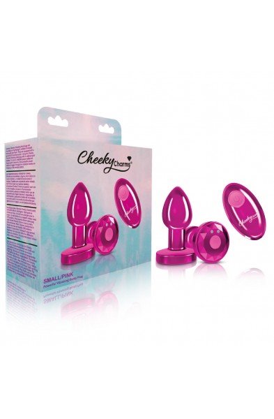 Cheeky Charms - Rechargeable Vibrating Metal Butt Plug With Remote Control - Pink - Small