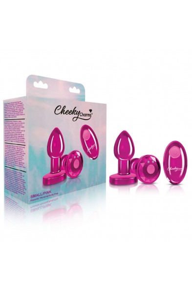 Cheeky Charms - Rechargeable Vibrating Metal Butt Plug With Remote Control - Pink - Small