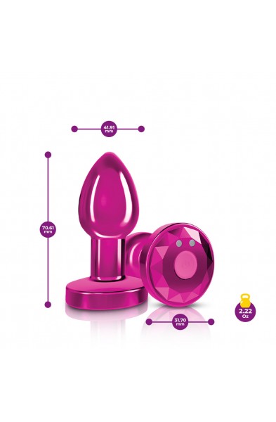 Cheeky Charms - Rechargeable Vibrating Metal Butt Plug With Remote Control - Pink - Small