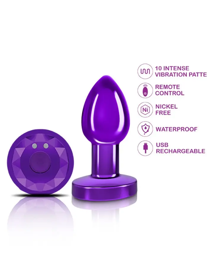Vibrating Purple Metal Remote Plug - Small