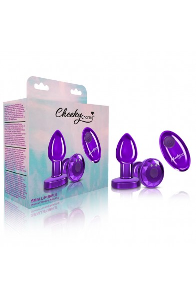 Cheeky Charms - Rechargeable Vibrating Metal Butt  Plug With Remote Control - Purple - Small