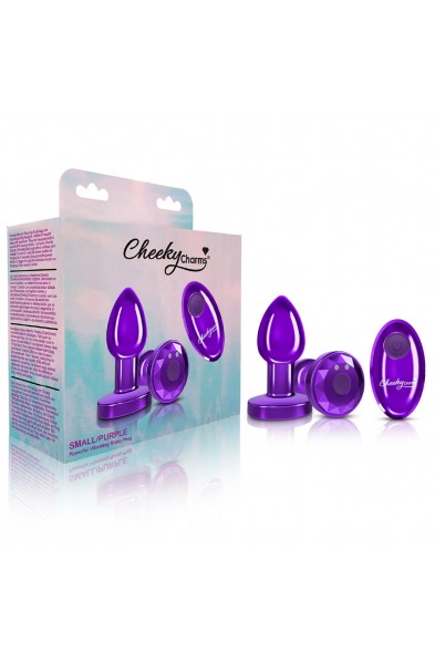 Cheeky Charms - Rechargeable Vibrating Metal Butt  Plug With Remote Control - Purple - Small