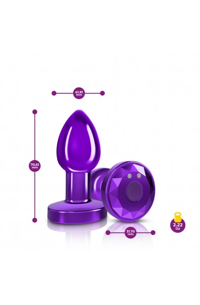 Cheeky Charms - Rechargeable Vibrating Metal Butt  Plug With Remote Control - Purple - Small