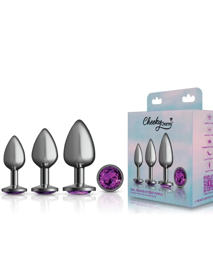 Purple Round Gem Anal Trainer Kit - Gunmetal