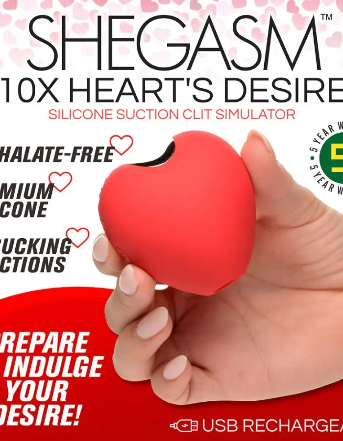 Shegasm 10x Heart Desire Silicone Suction Clit  Stimulator - Red