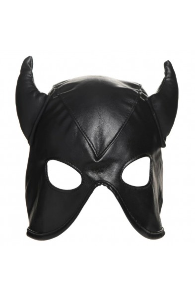 Dungeon Demon Bondage Hood With Horns - Black