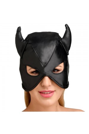 Dungeon Demon Bondage Hood With Horns - Black