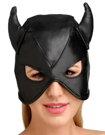 Dungeon Demon Bondage Hood With Horns - Black