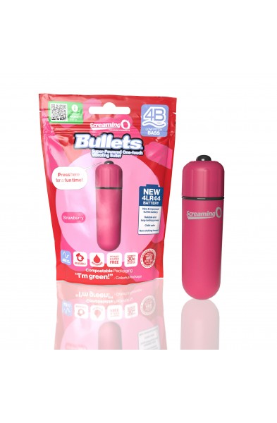 Screaming O 4b - Bullet - Super Powered One Touch  Vibrating Bullet - Strawberry