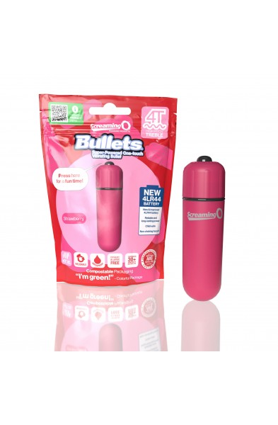 Screaming O 4t - Bullet - Super Powered One Touch  Vibrating Bullet - Strawberry