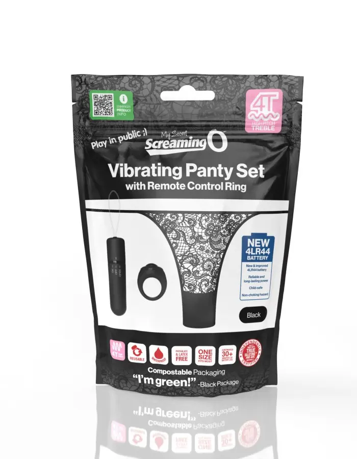 Screaming O 4t - Vibrating Panty Set With Remote Control Ring - Black