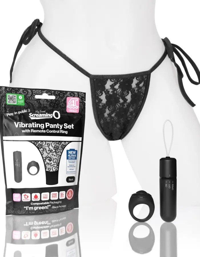 Screaming O 4t - Vibrating Panty Set With Remote Control Ring - Black