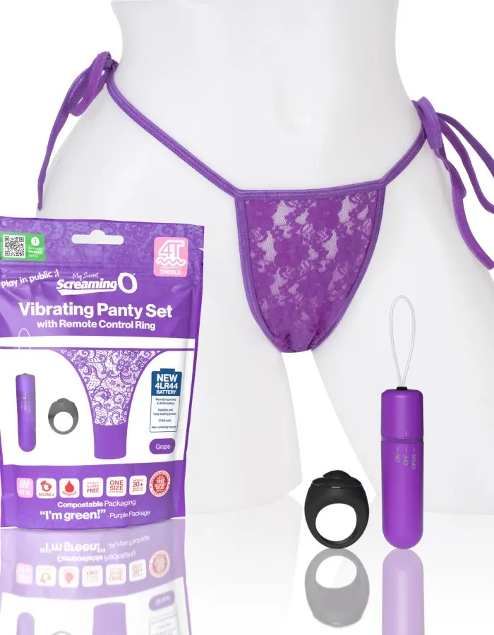 Screaming O 4t - Vibrating Panty Set With Remote Control Ring - Grape