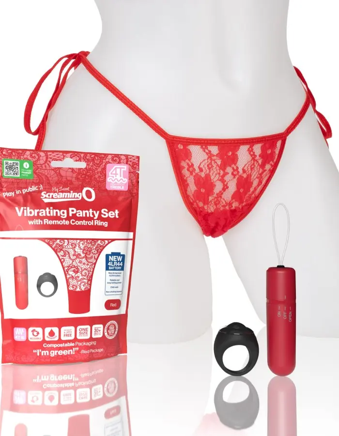 Screaming O 4t - Vibrating Panty Set With Remote Control Ring - Red