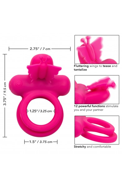 Silicone Rechargeable Dual Butterfly Ring - Pink