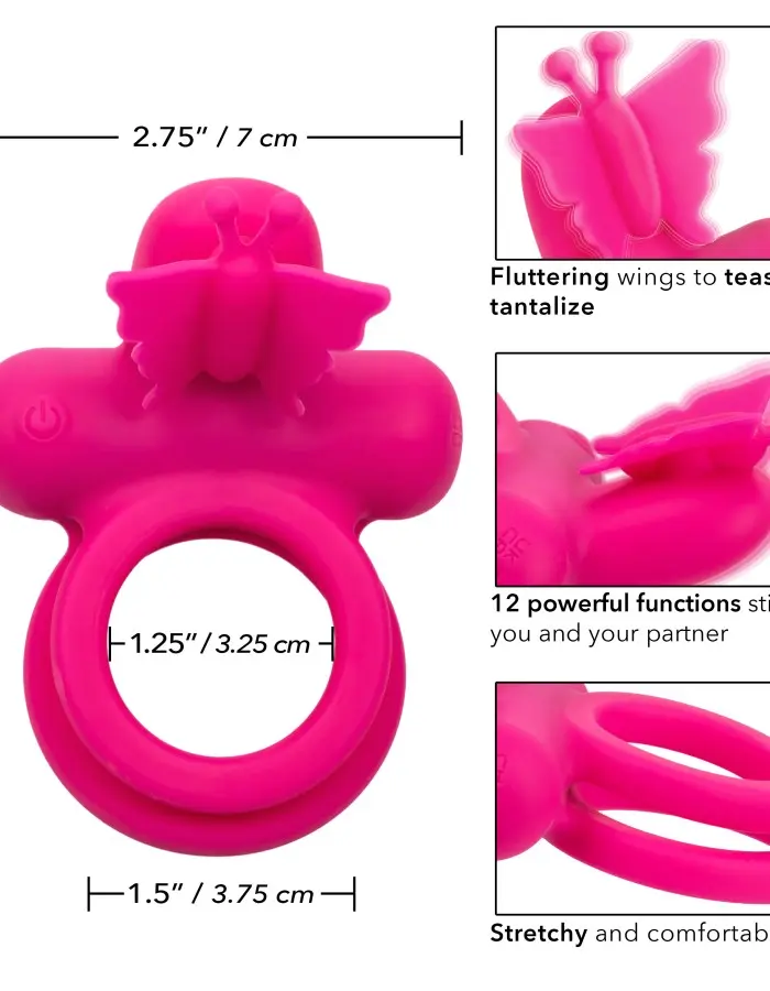 Silicone Rechargeable Dual Butterfly Ring - Pink